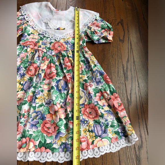 Youngland Vintage Girls 8 A-Line Floral Short-Sleeve Midi Dress w/Bow & Collar - Picture 7 of 12